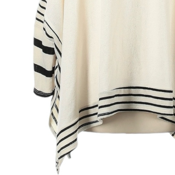 12PM By Mon Ami Turtleneck Sweater Size L NWOT Ivory Stripe Neutral Poncho - Picture 6 of 8